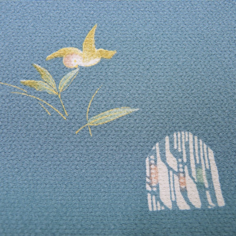 反物〉正絹小紋 ブルーグレー 竹 雀 | 水引き細工 髪飾り 反物 和雑貨 